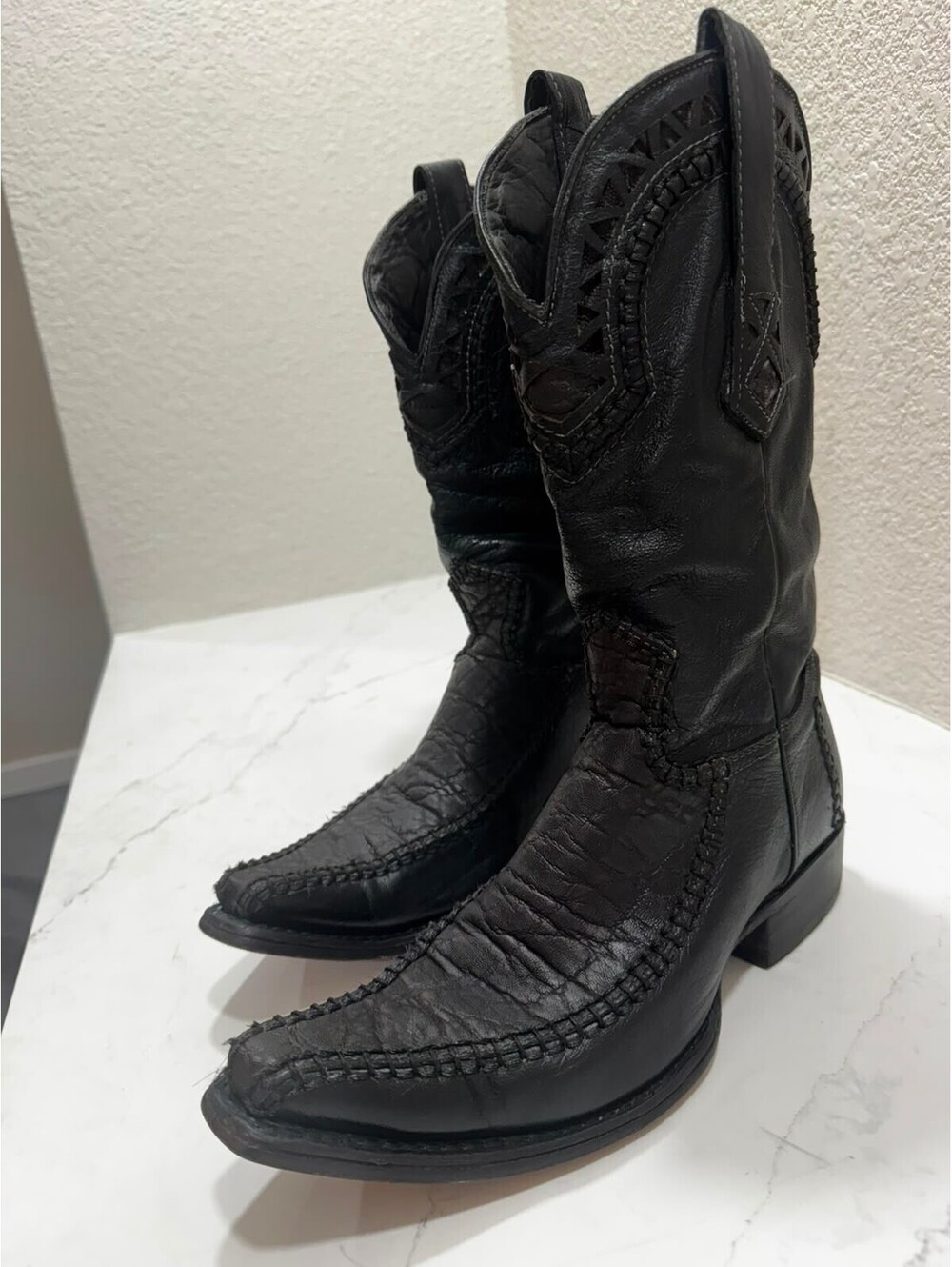 Cuadra Elephant Leather Cowboy Boots Men's 9 Black Snip Toe